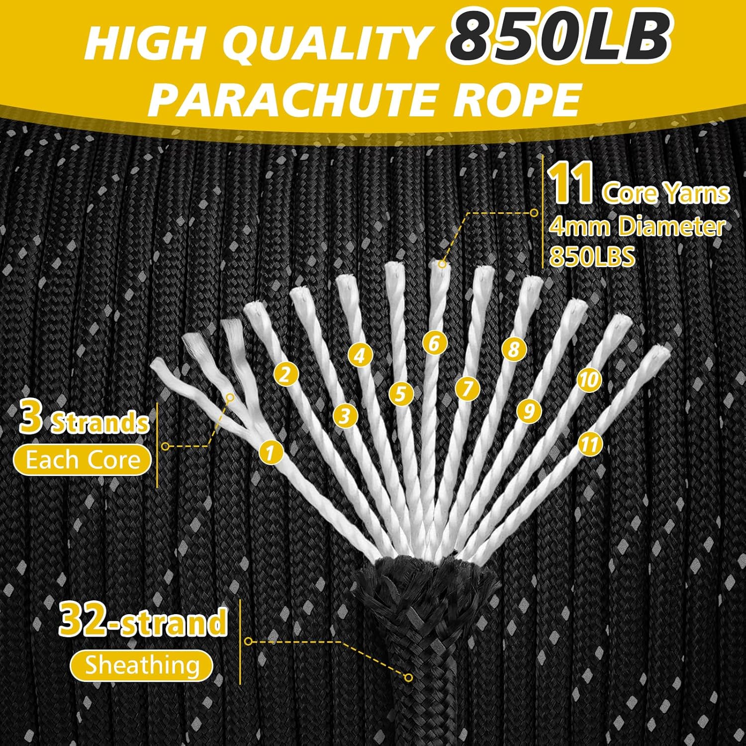 850lb Reflective Paracord Rope - огляд і ціна Para Cord 1000Ft