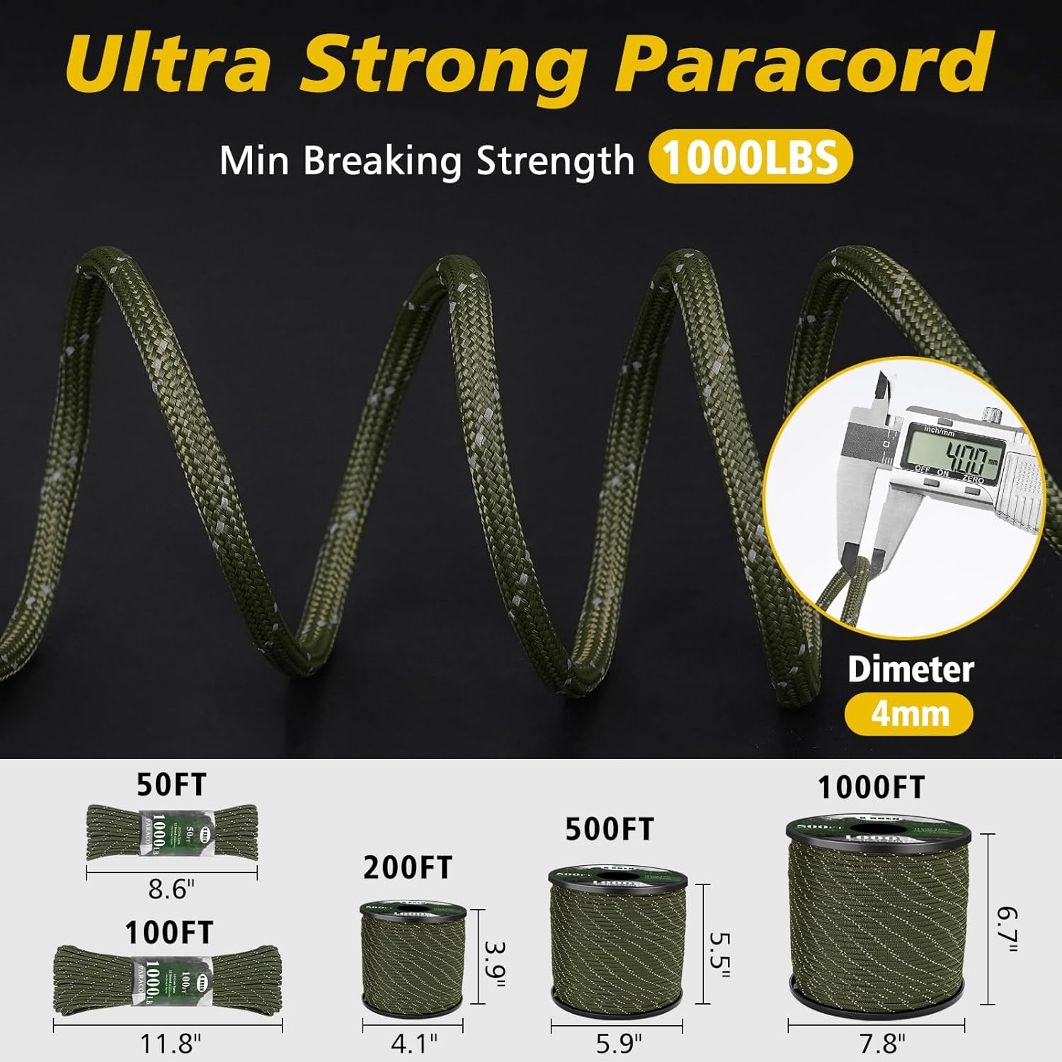 1000lb Reflective Paracord 4mm - огляд і ціна Para Cord 1000Ft