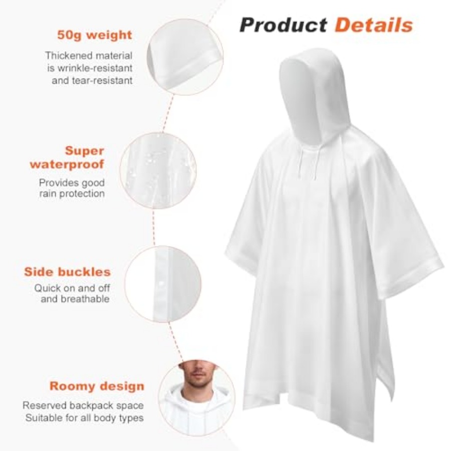 8 Pack Hooded Rain Ponchos for - огляд і ціна Emergency Poncho Rain